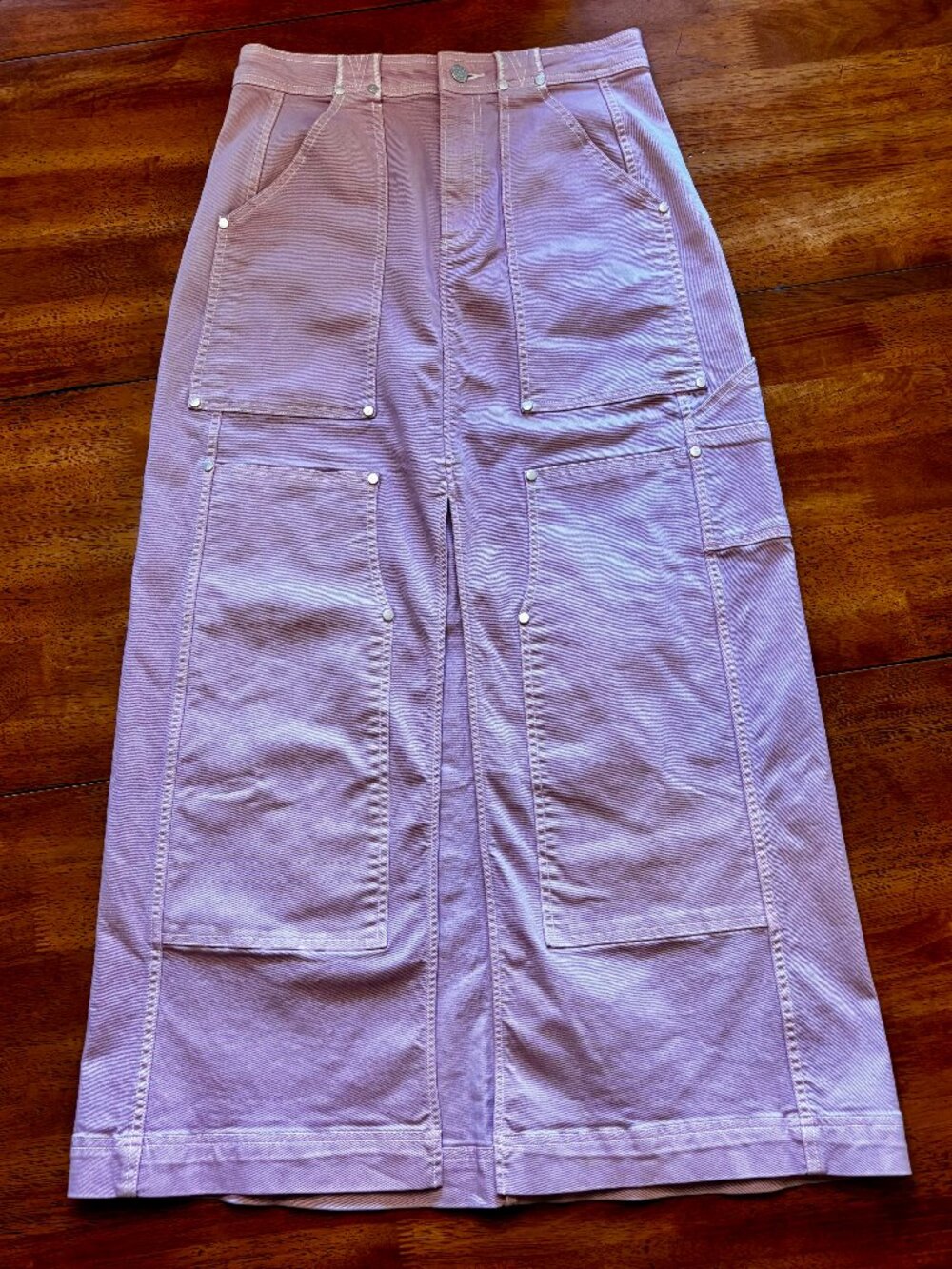 Anthropologie Pilcro Denim Carpenter Maxi Skirt Lilac Size 6 - Picture 6 of 10